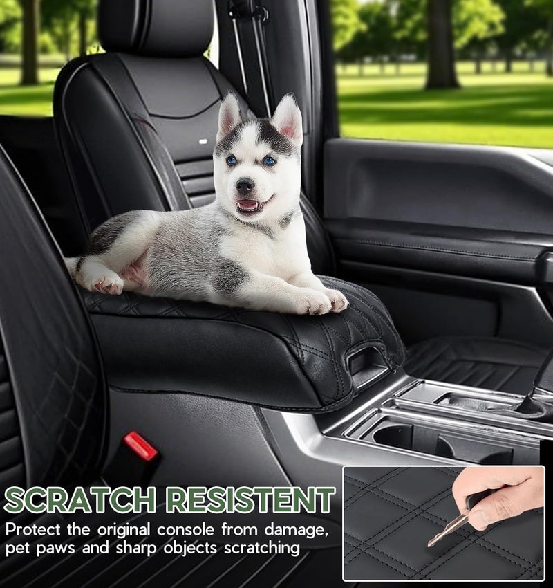 Sinvanho Center Console Cover for Ford F150 2021 2022 2023 2024 2025 Truck Interior Accessories, PU Leather Armrest Middle Console Cover Anti-Scratch Protector Cushion Pad (Bucket Seat Only) - Image 5